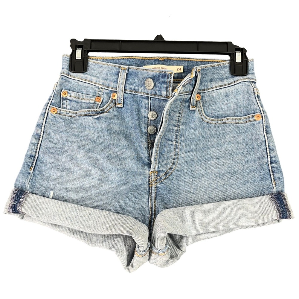 Levi Strauss‎ Wedgie Short High Rise Button Fly Light Wash Cuffed Jean 24 Womens